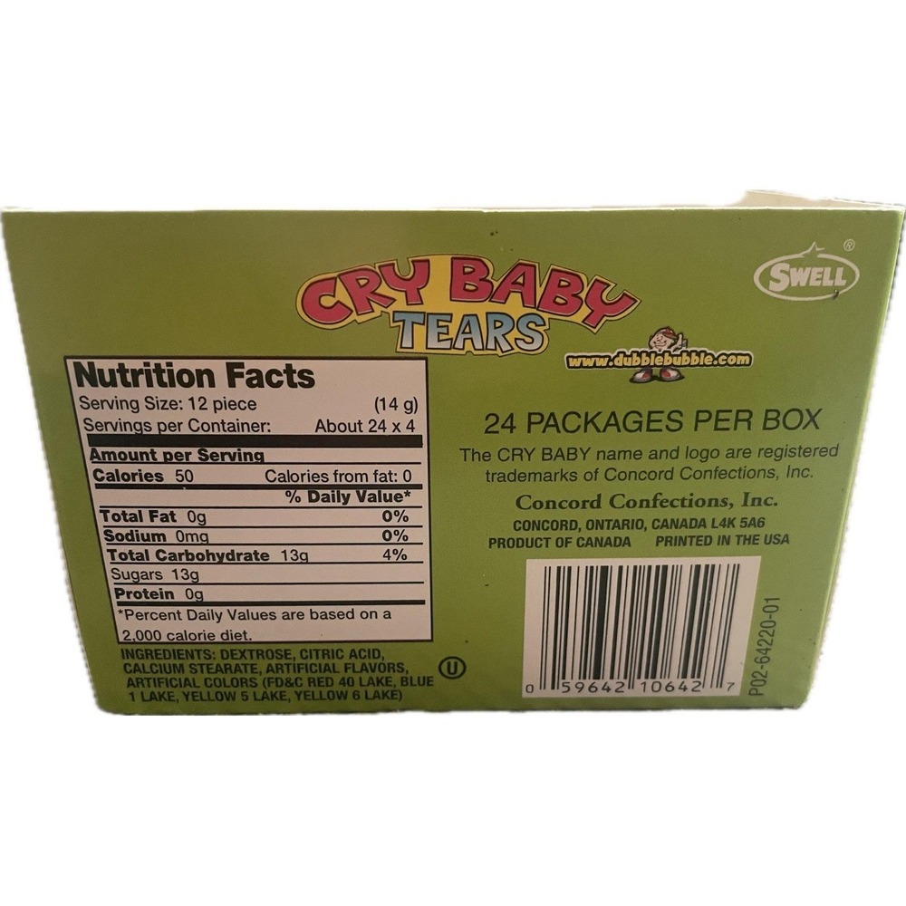 Cry Baby Tears Extra Sour Candy, Five Flavors, 1.98-ounce Boxes (Pack of 18) - Picture 5 of 5